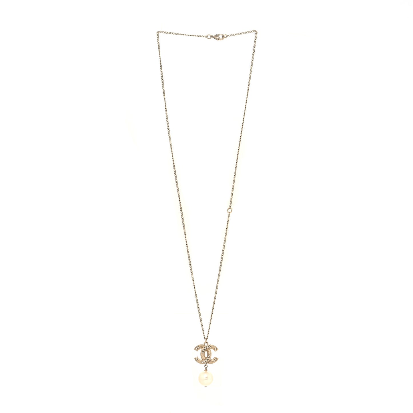 Pearl CC Drop Necklace Gold