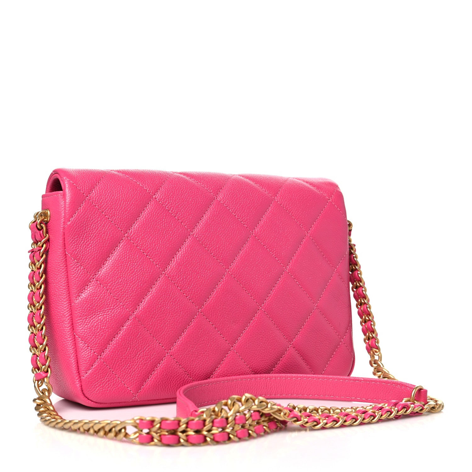 Chanel Shiny Caviar Quilted Small Chain Melody Flap Dark Pink 3 of 10