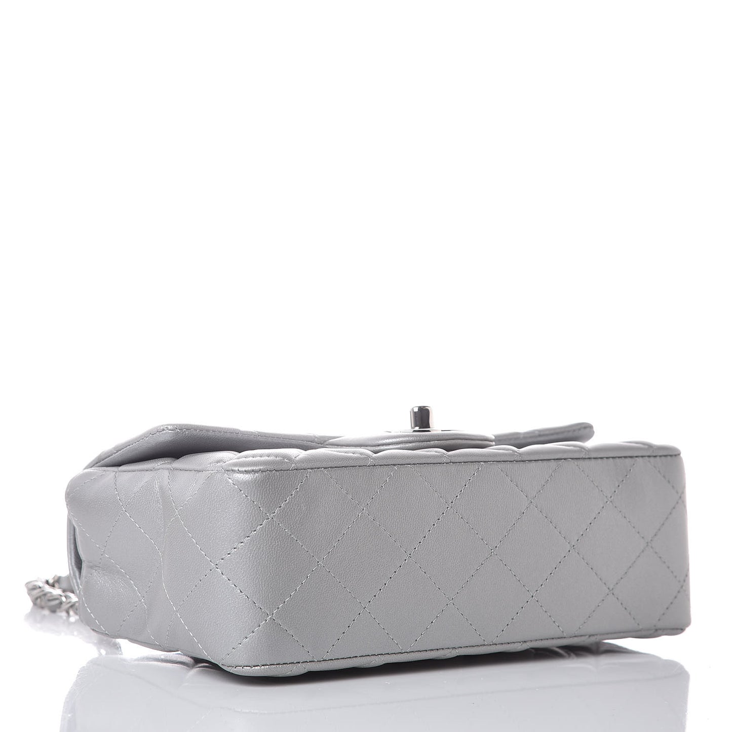 Metallic Lambskin Quilted Mini Rectangular Flap Silver