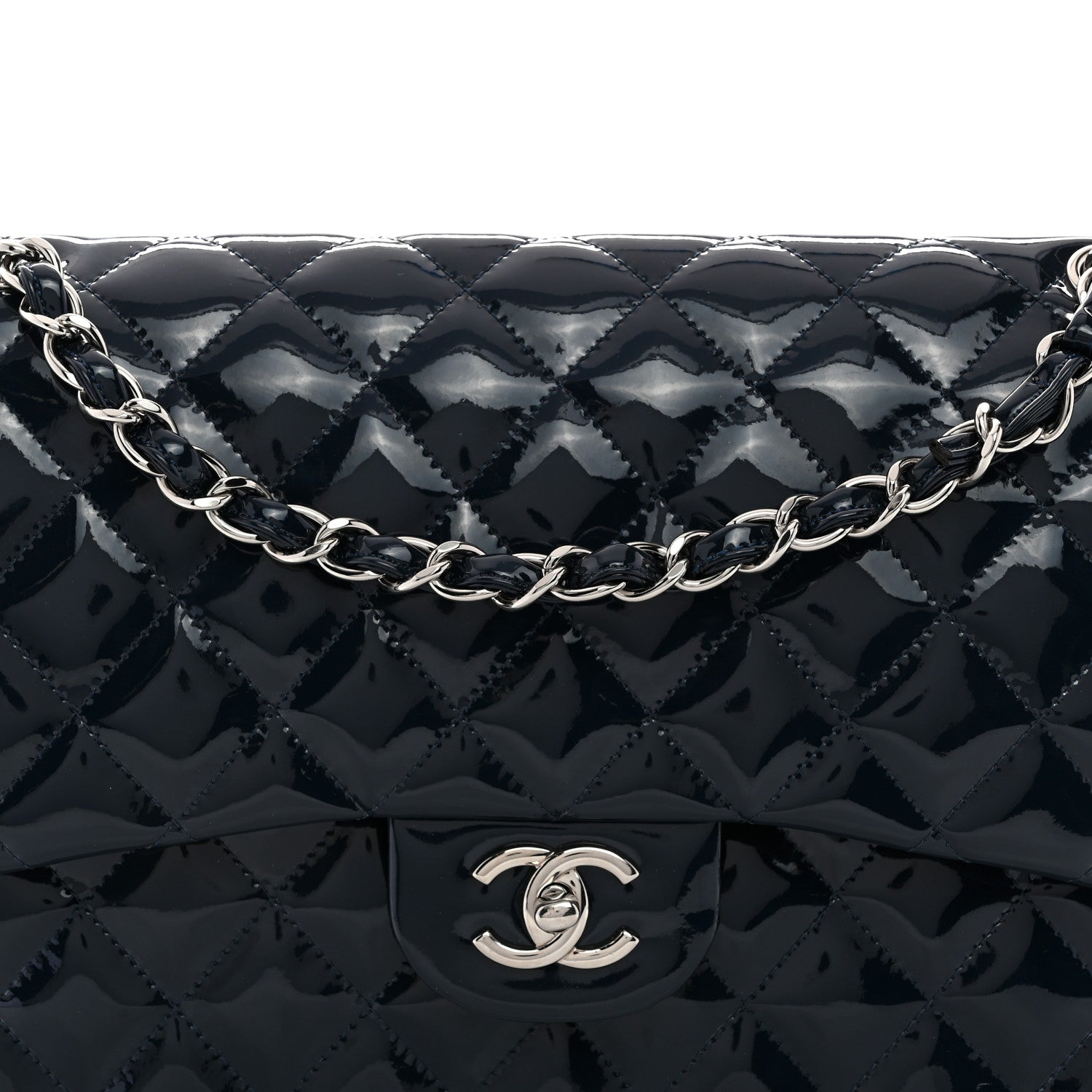Chanel Patent Quilted Jumbo Double Flap Navy 8 of 11