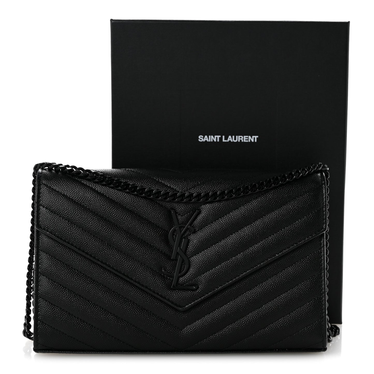 Grain De Poudre Matelasse Chevron Monogram Monochrome Chain Wallet Black
