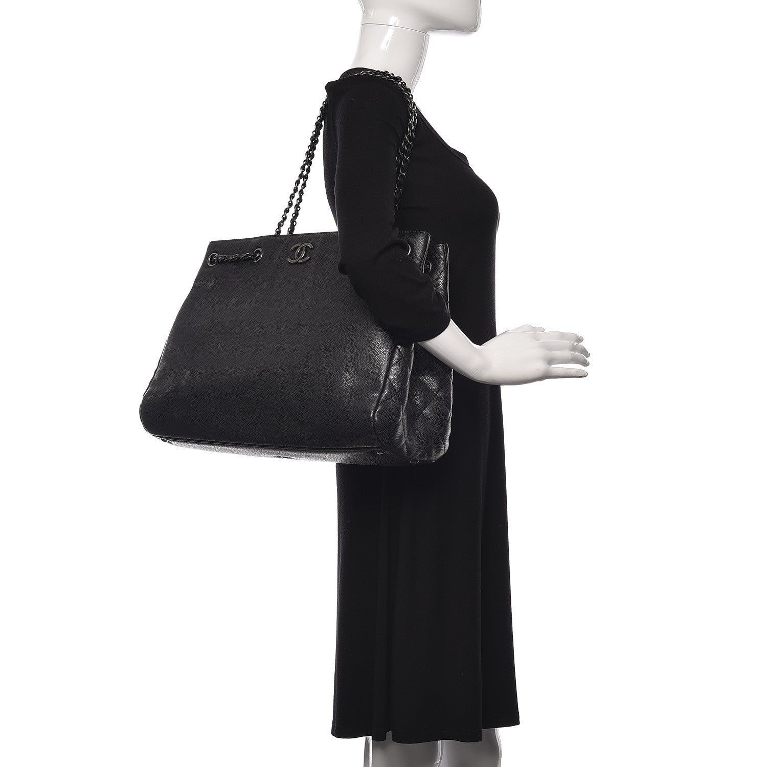 Chanel Metallic Grained Calfskin Woven Chain Large Shopping Bag Black 2 of 10