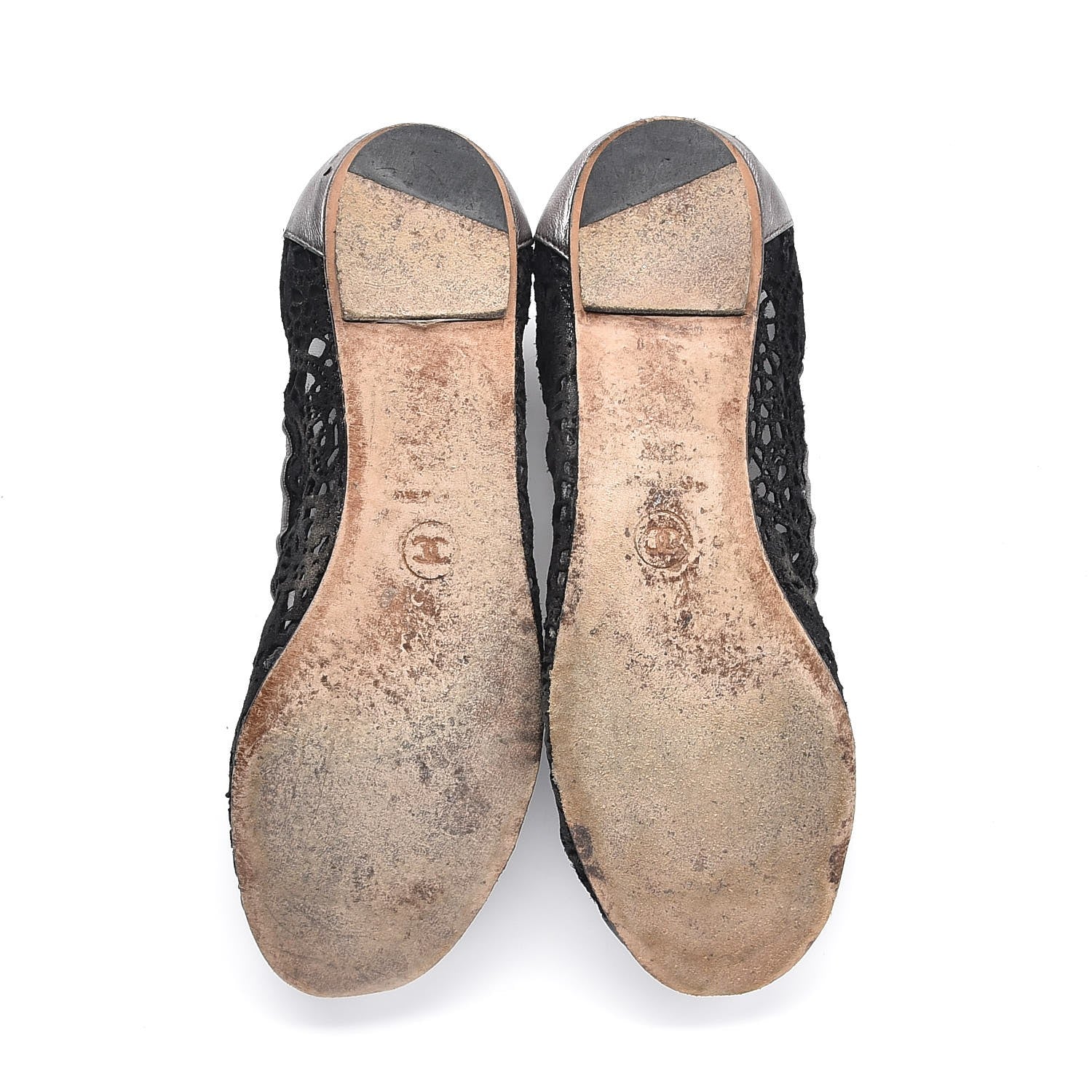 Chanel Metallic Calfskin Lace Pearl CC Cap Toe Elastic Ballerina Flats 37.5 Black 8 of 15