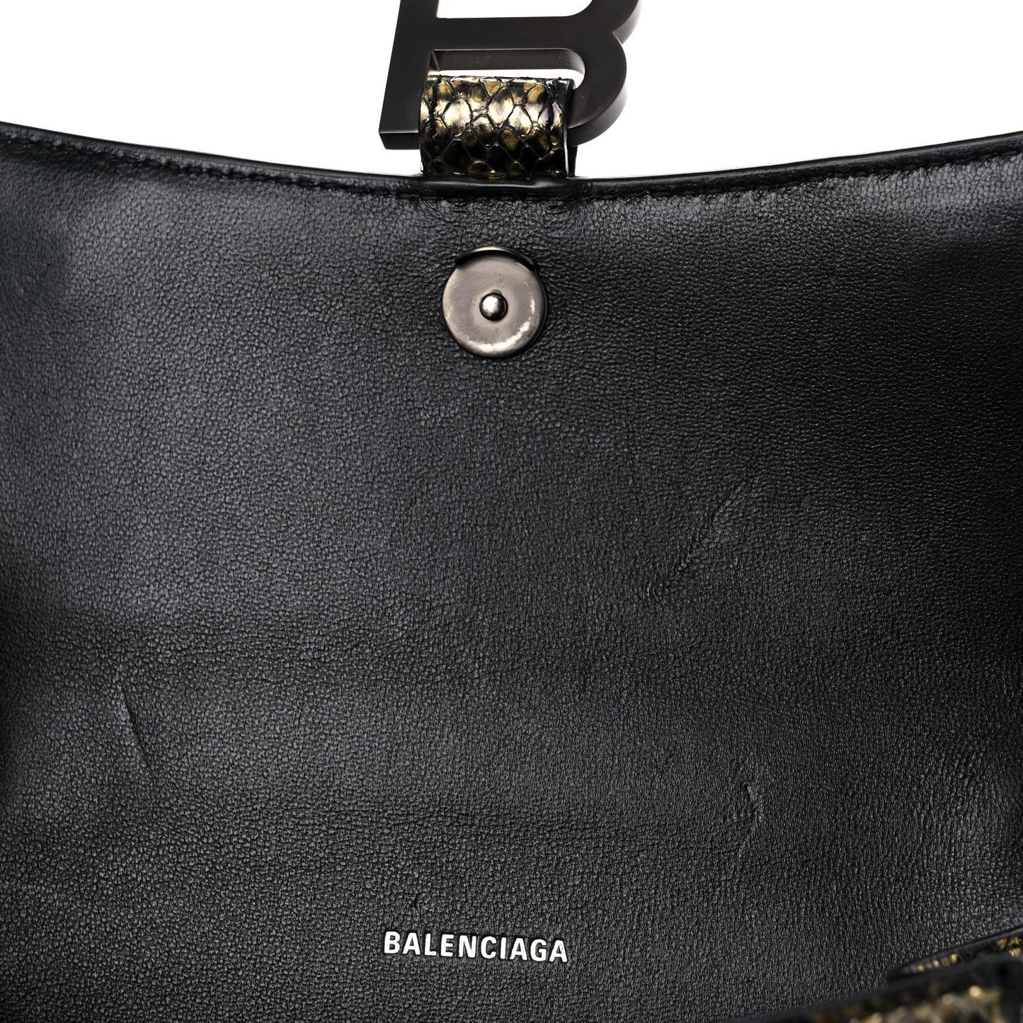 Shiny Calfskin Snakeskin Embossed Hourglass Top Handle Bag XS Gold Black