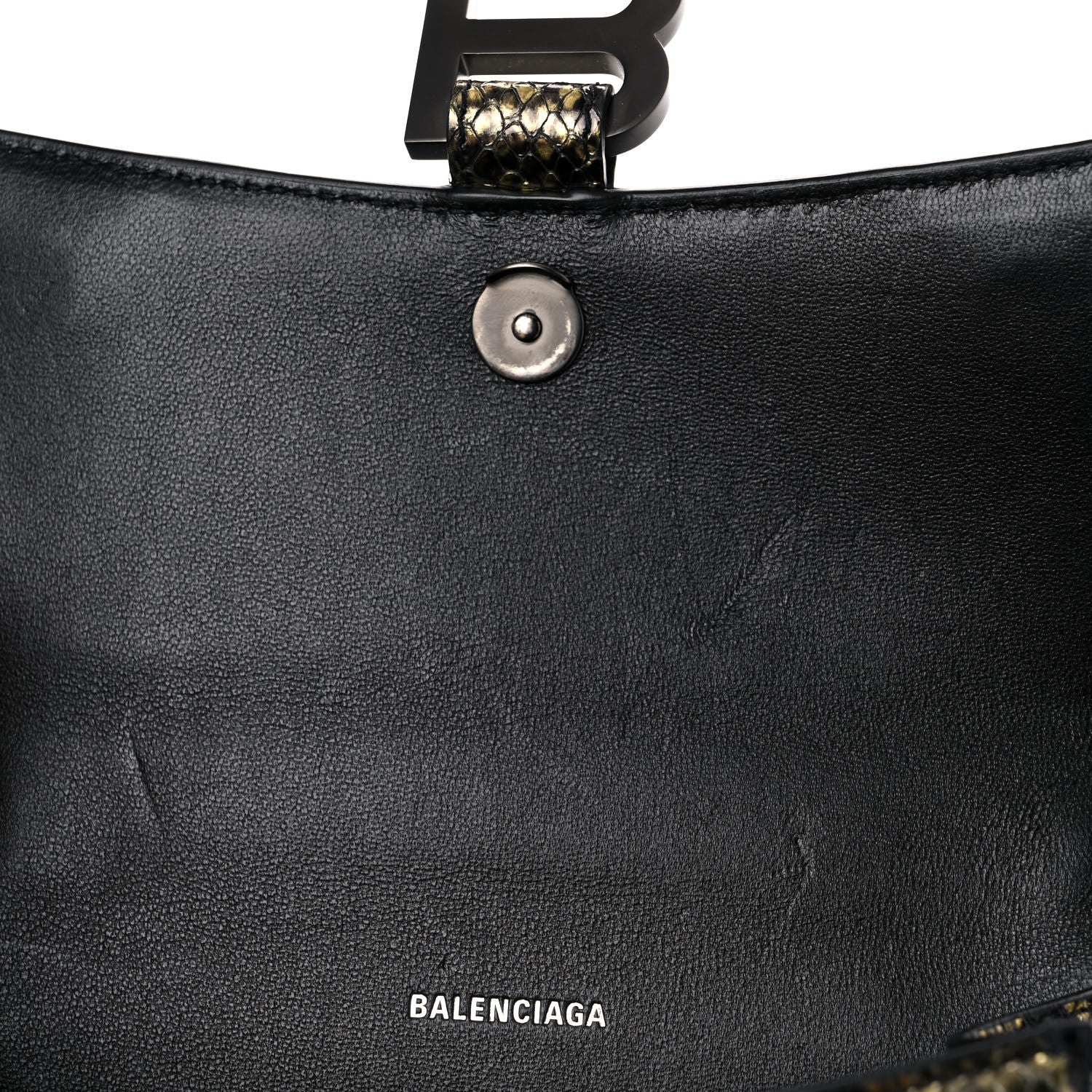 Balenciaga Shiny Calfskin Snakeskin Embossed Hourglass Top Handle Bag XS Gold Black 11 of 12