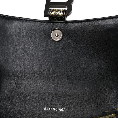 Balenciaga Shiny Calfskin Snakeskin Embossed Hourglass Top Handle Bag XS Gold Black 11 of 12