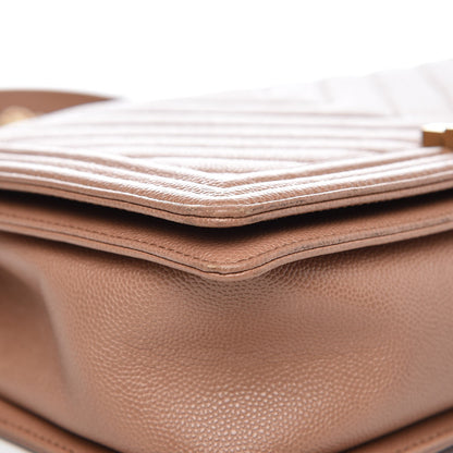 Chanel Caviar Chevron Quilted New Medium Boy Flap Light Brown 12 of 16