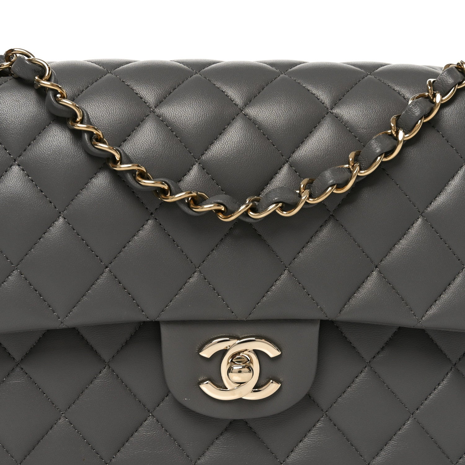 Chanel Lambskin Quilted Medium Double Flap Grey 1883437 – FASHIONPHILE