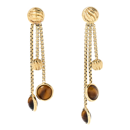 David Yurman 18K Yellow Gold Tiger's Eye Cable 3 Drop Earrings 1 of 4