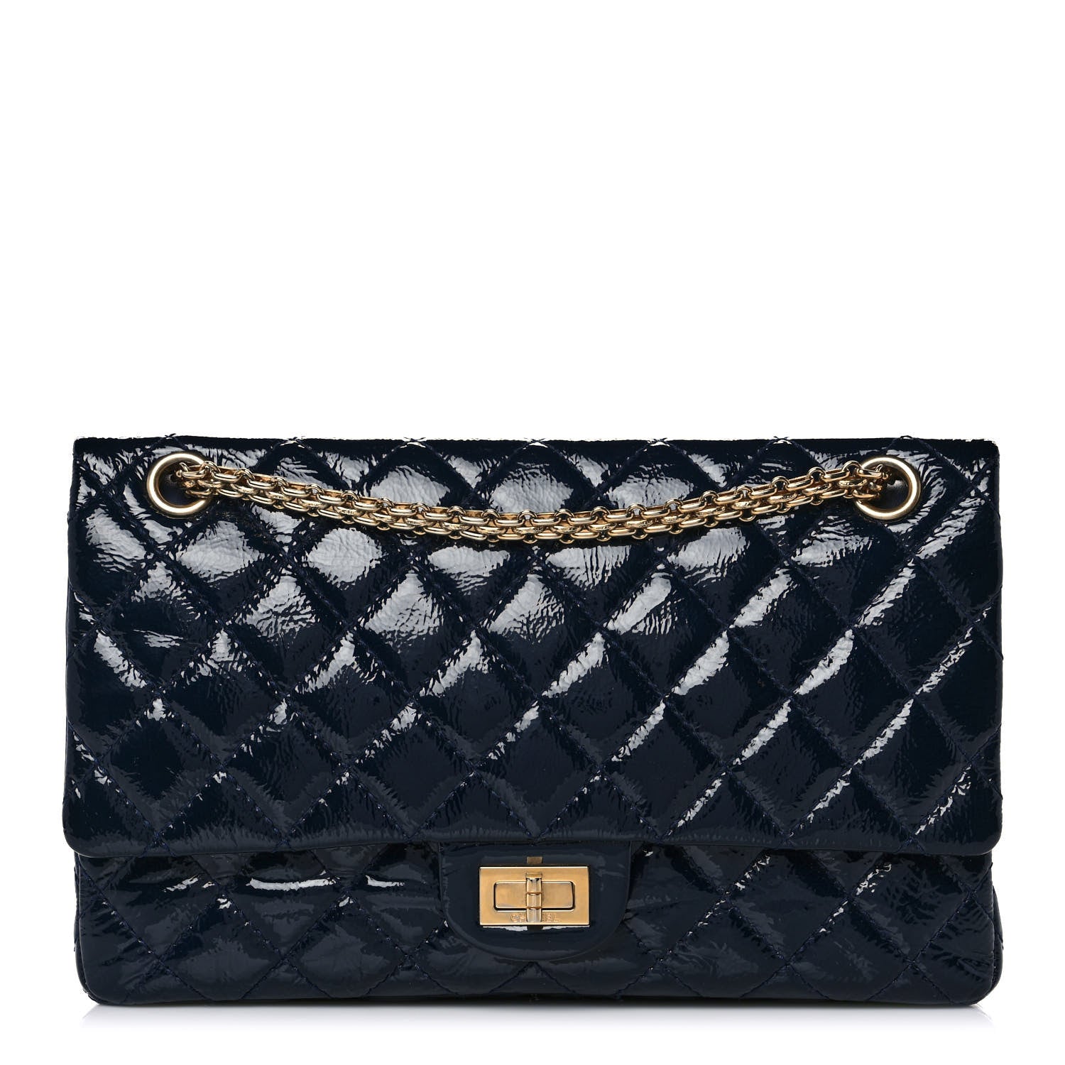 Chanel Distressed Patent Quilted 2.55 Reissue 226 Flap Navy 1 of 15