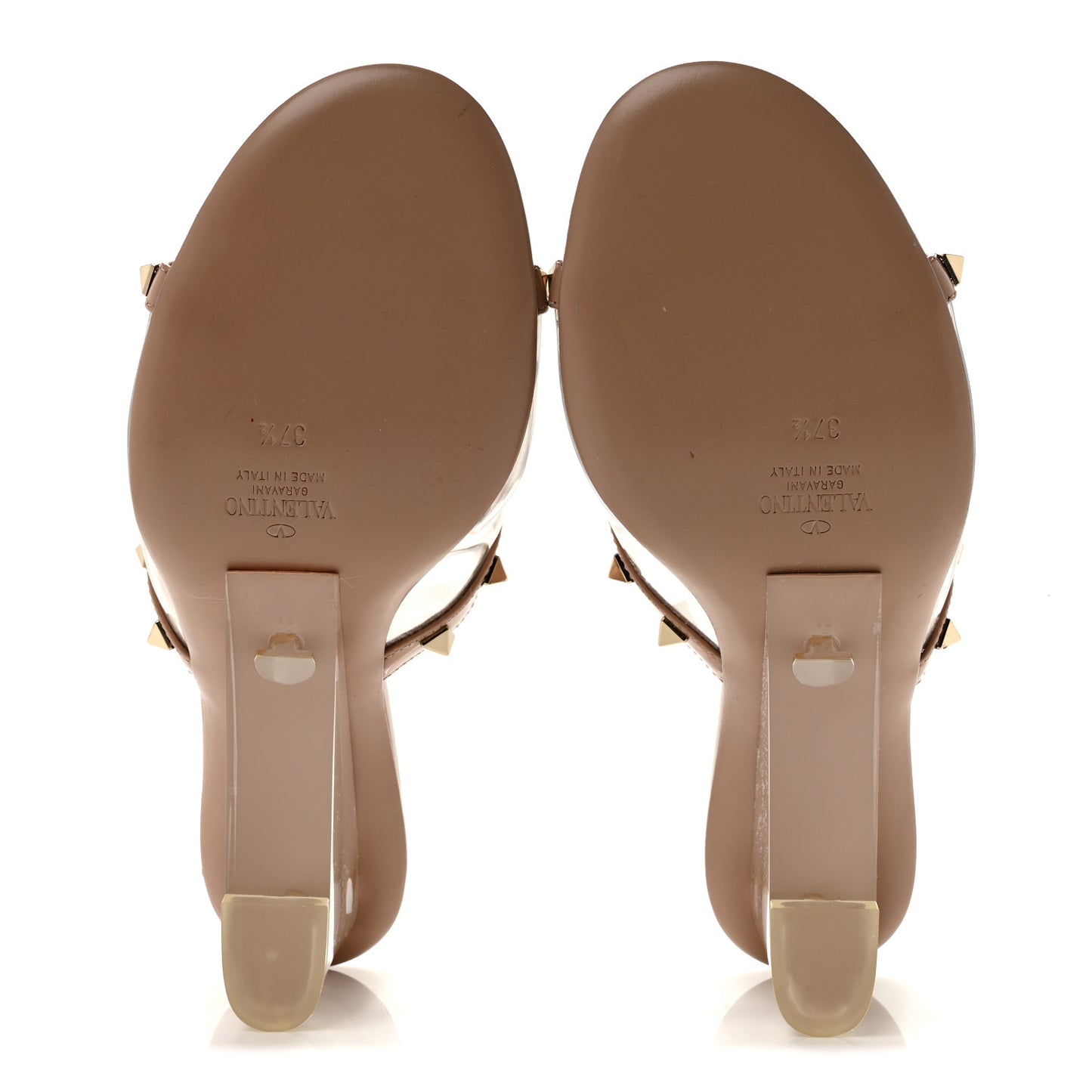 Patent Plexiglass Rockstud 75mm Wedge Sandals 37.5 Rose Transparent