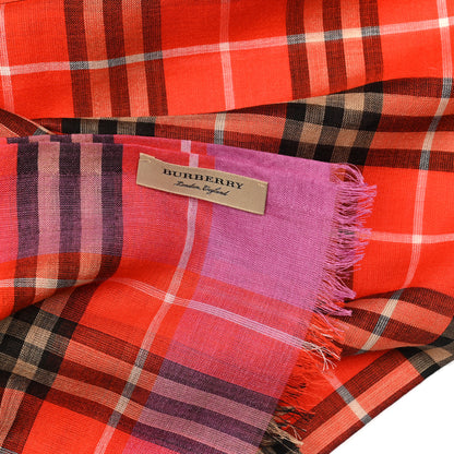 Burberry Wool Silk Vintage Check Gauze Scarf Bright Orange Red 3 of 3
