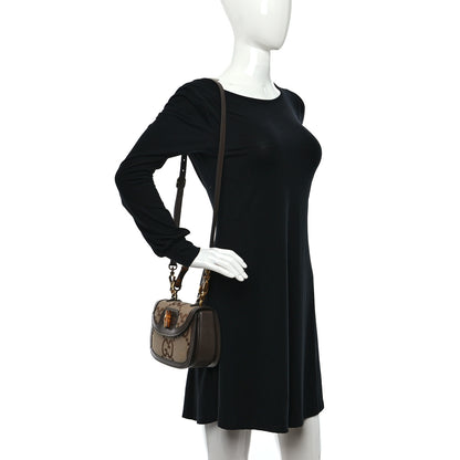 Gucci Monogram Jumbo GG Textured Dollar Calfskin Web Small Bamboo 1947 Top Handle Bag Camel Ebony New Acero 2 of 10