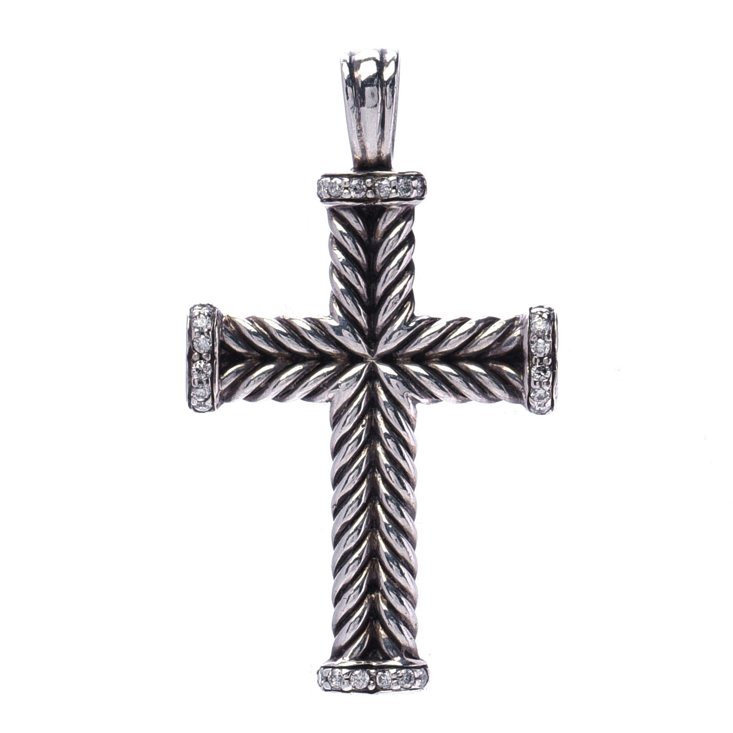 Sterling Silver Diamond Chevron Cross Pendant
