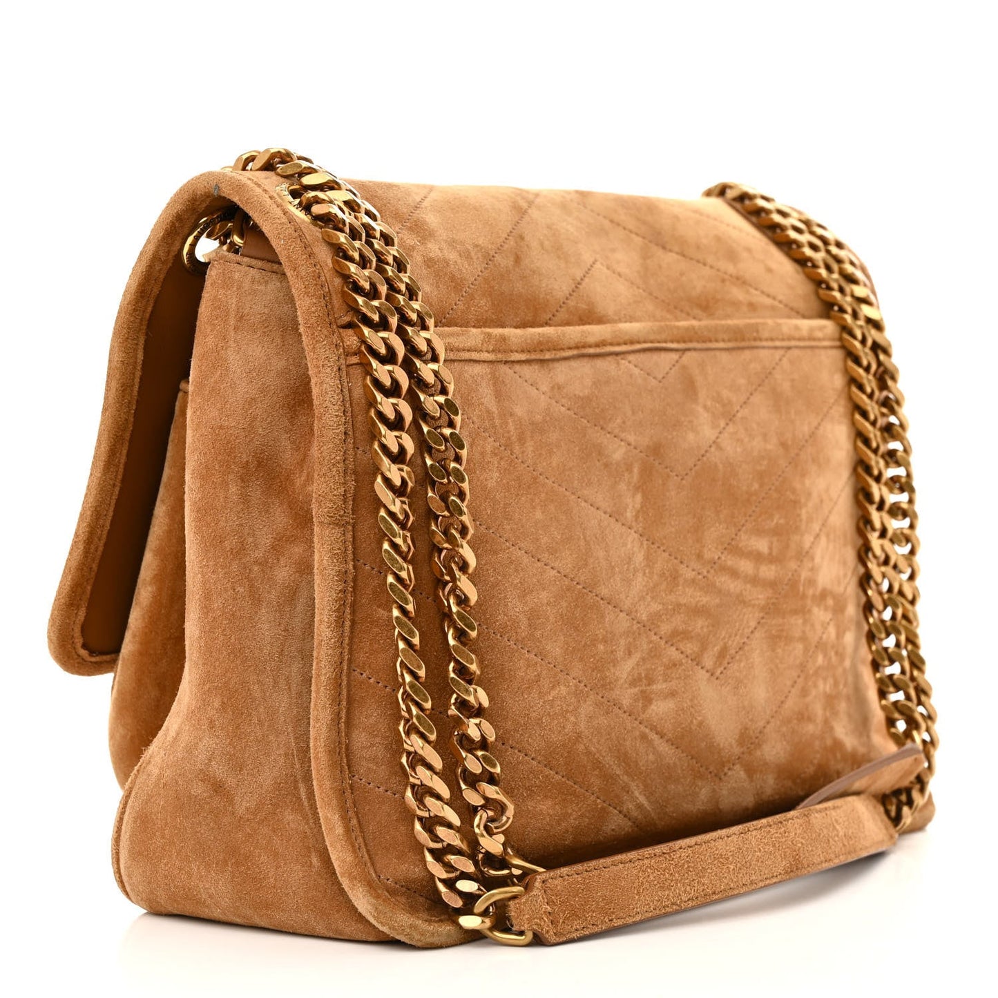 Suede Monogram Medium Niki Chain Satchel Cinnamon