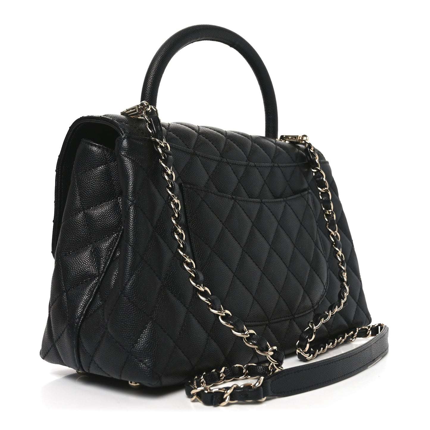 Caviar Quilted Small Coco Handle Flap Black