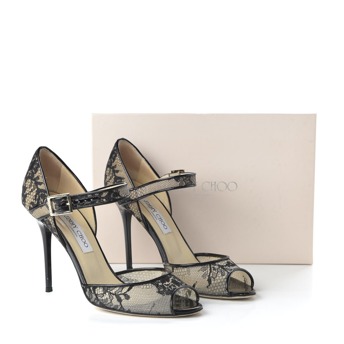 Patent Lace Peep Toe Mary Jane Pumps 40 Black