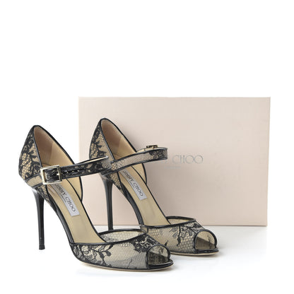 Jimmy Choo Patent Lace Peep Toe Mary Jane Pumps 40 Black 9 of 9