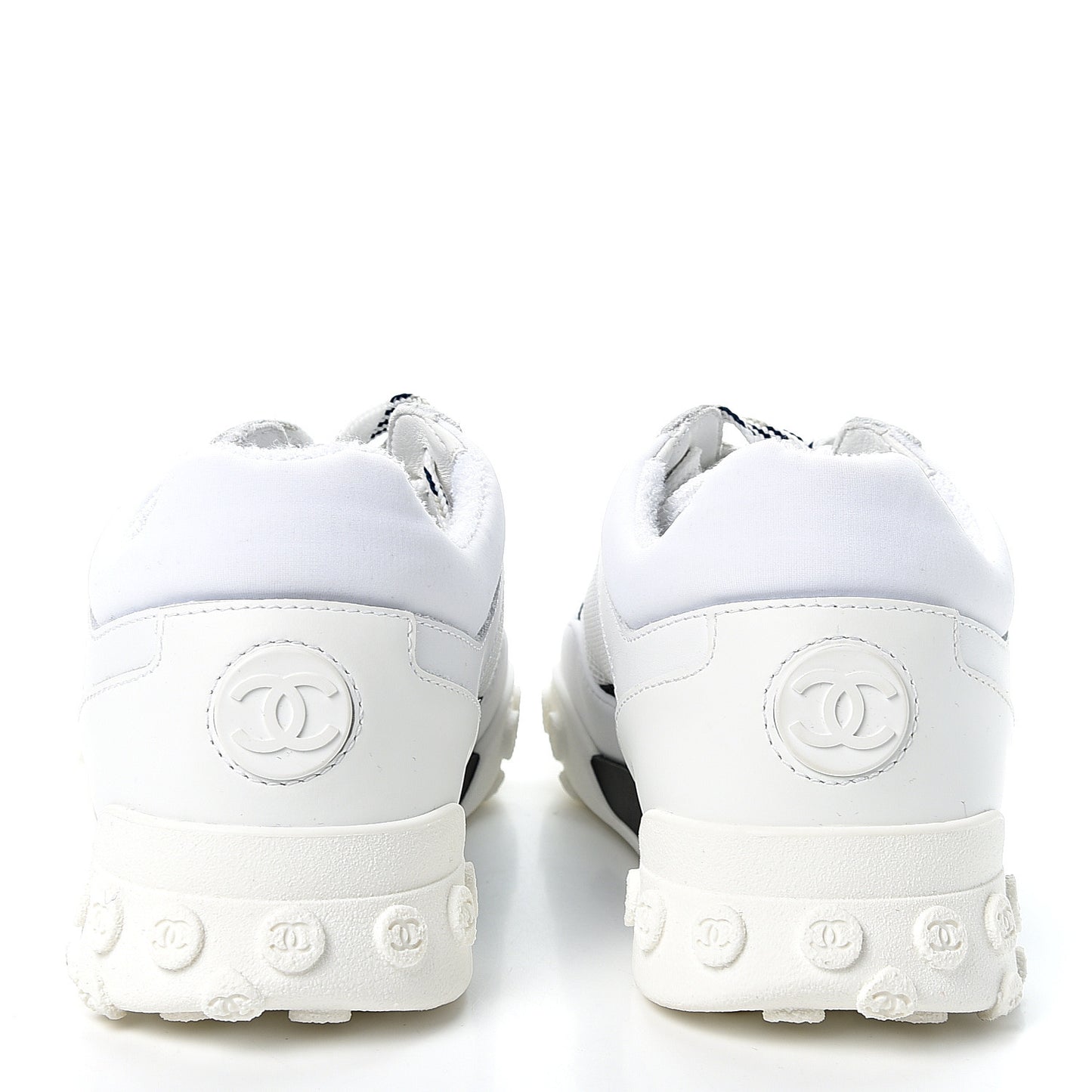 Calfskin Mesh Lycra Womens Logo Sneakers 38 White