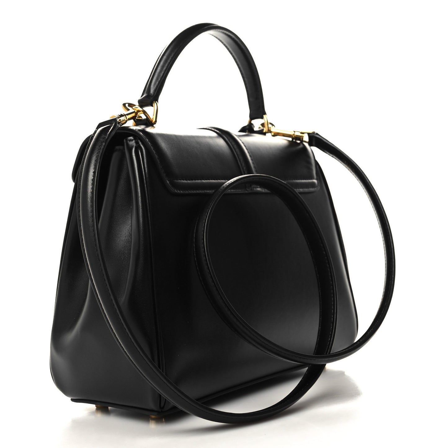 Satinated Calfskin Small 16 Top Handle Bag Black