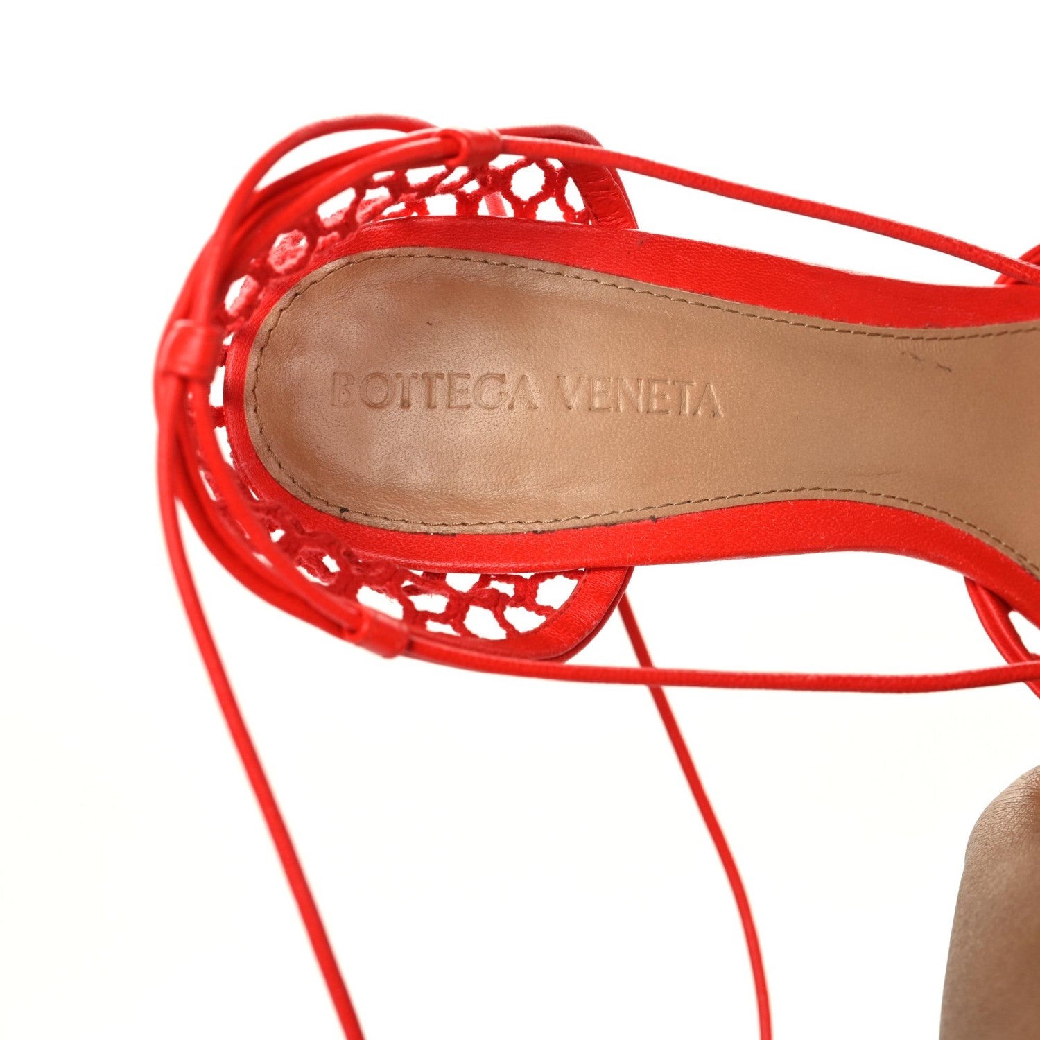 Bottega Veneta Mesh Nappa Stretch Ankle Tie Sandals 38 Tomato 6 of 7