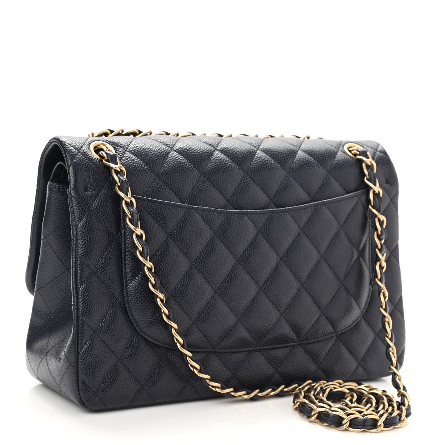 Caviar Quilted Jumbo Double Flap Navy Blue