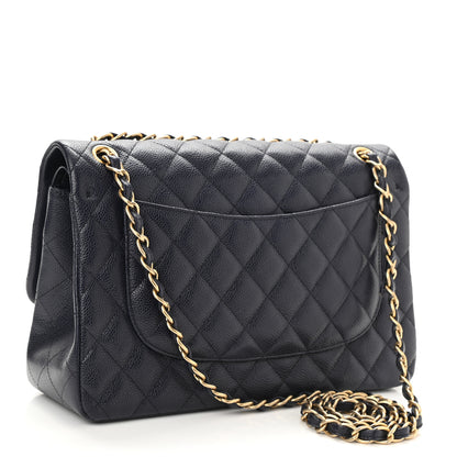 Chanel Caviar Quilted Jumbo Double Flap Navy Blue 3 of 12