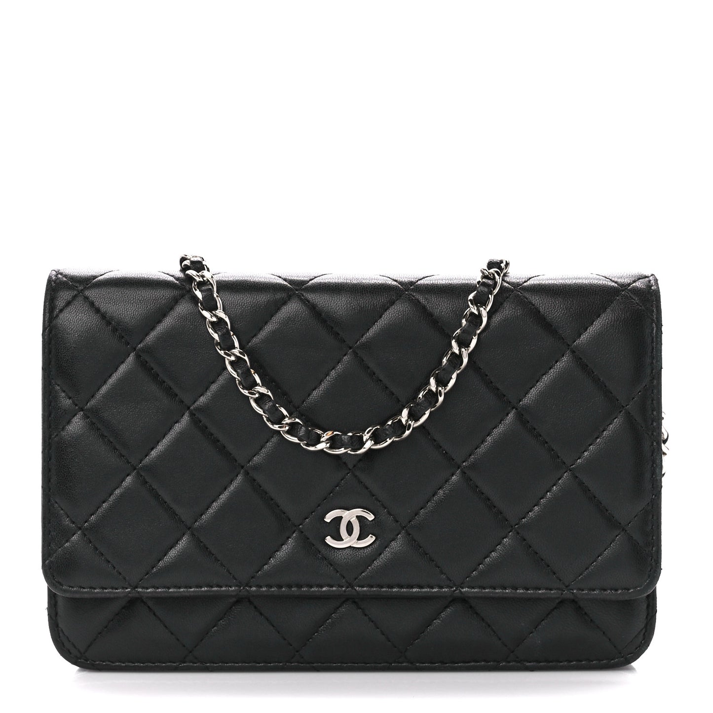 Lambskin Quilted Wallet On Chain WOC Black