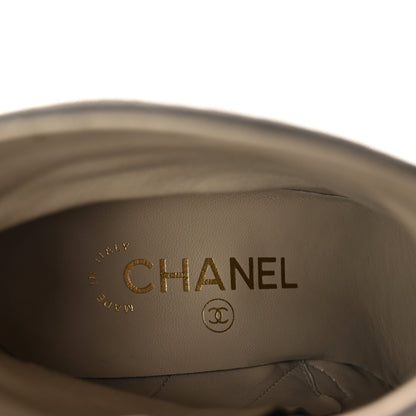 Chanel Suede Calfskin Satin Cap Toe Short Boots 38 Grey Black 8 of 10