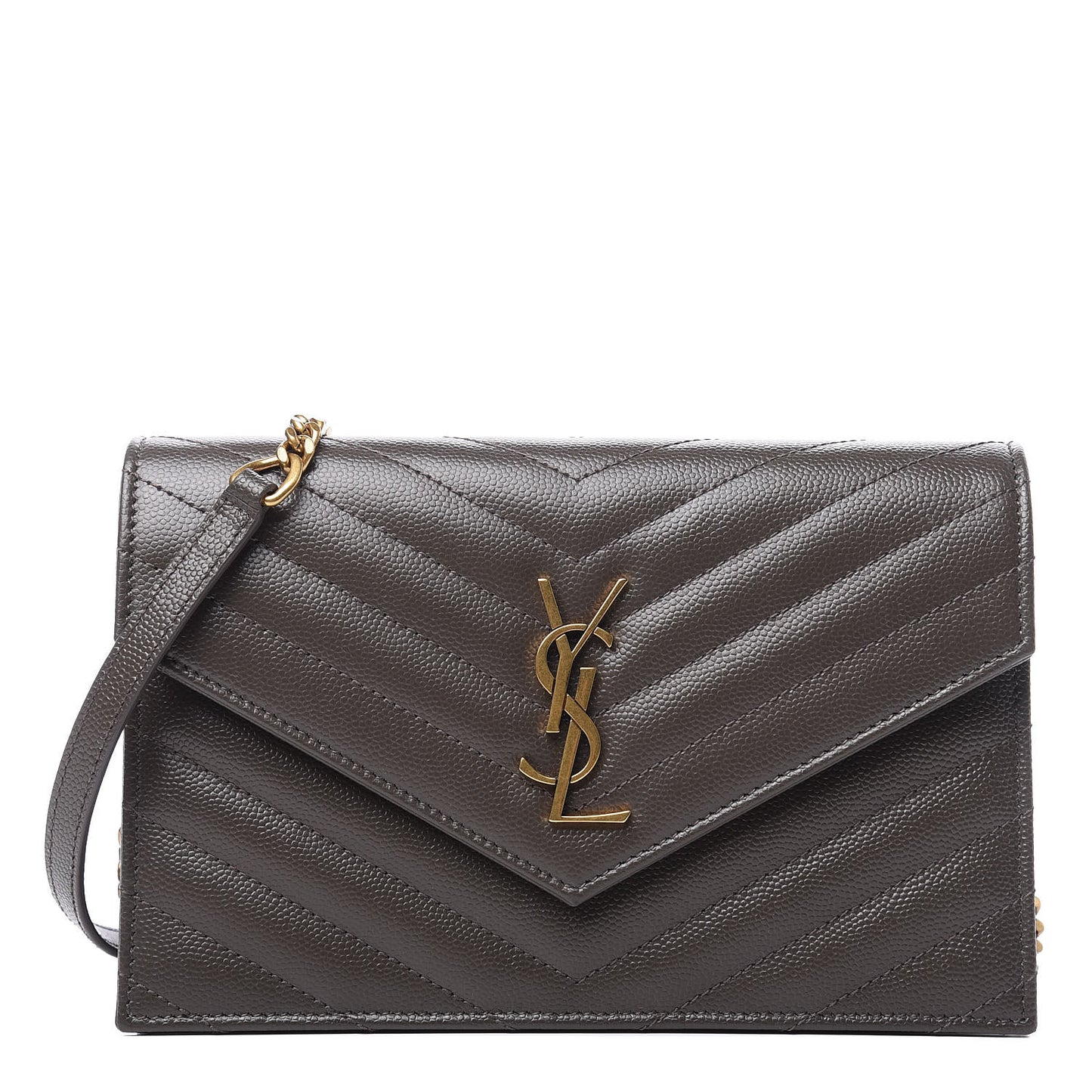 Grain De Poudre Matelasse Chevron Monogram Envelope Chain Wallet Pebble