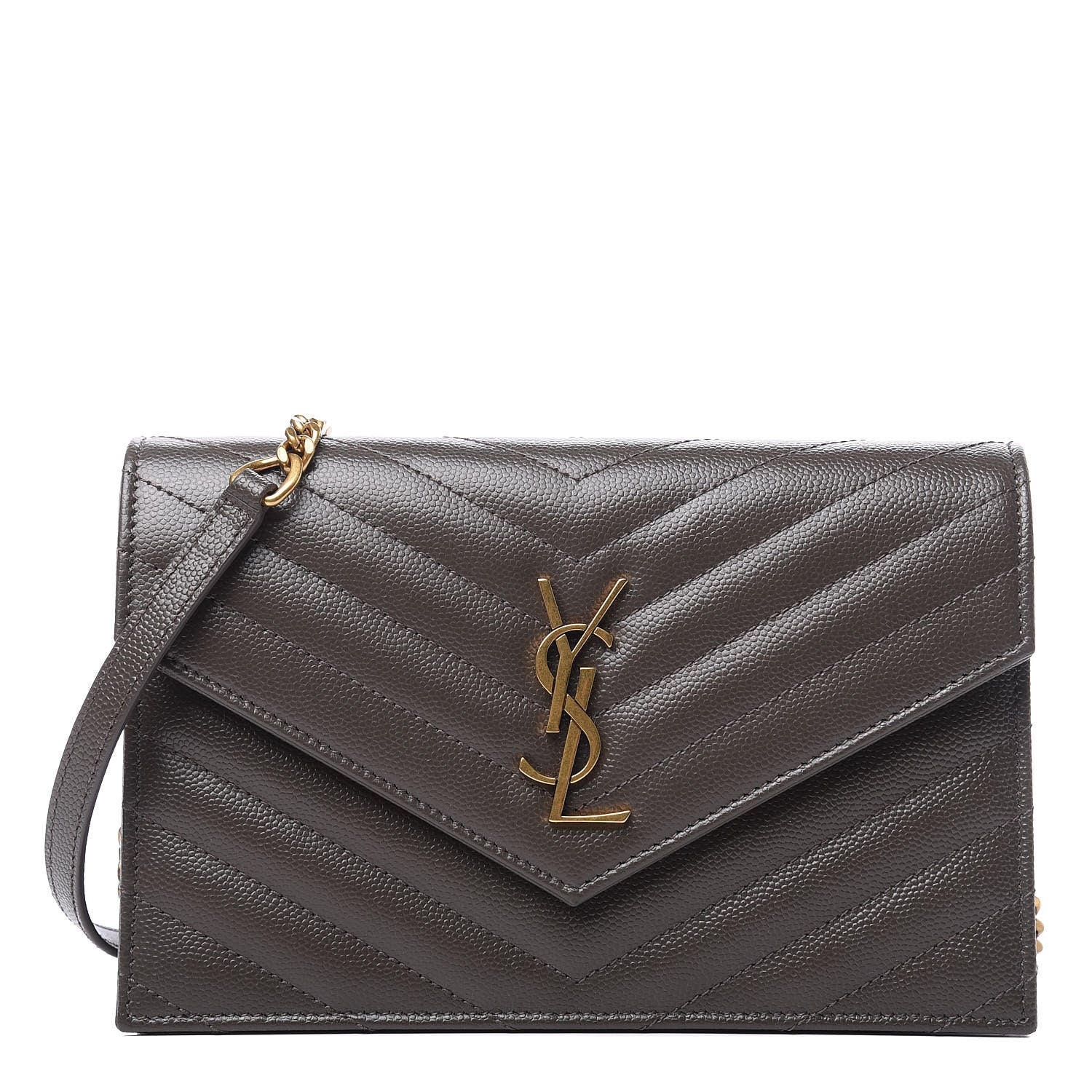 Saint Laurent Grain De Poudre Matelasse Chevron Monogram Envelope Chain Wallet Pebble 1 of 11