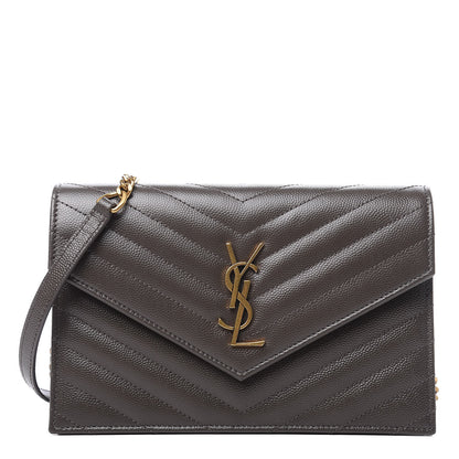 Saint Laurent Grain De Poudre Matelasse Chevron Monogram Envelope Chain Wallet Pebble 1 of 11