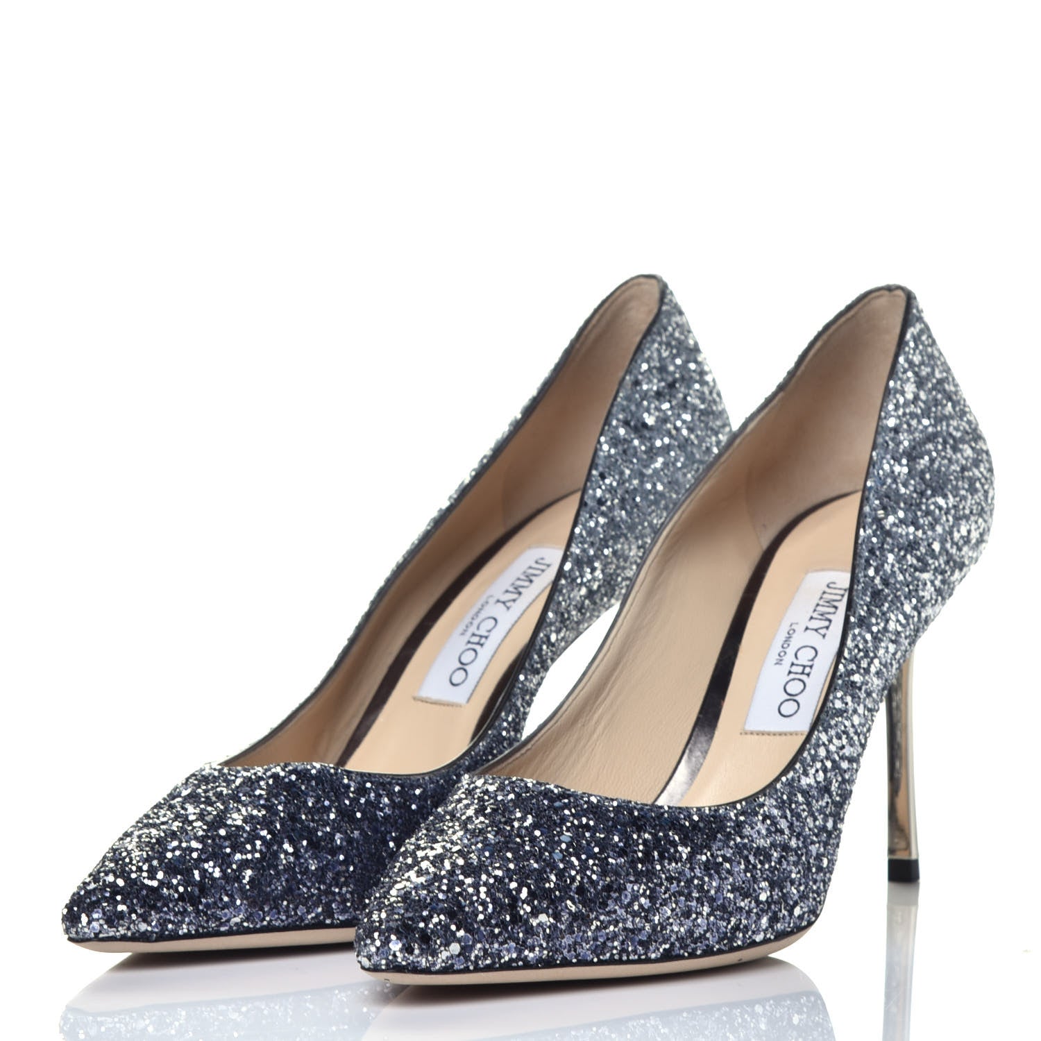 Jimmy Choo Coarse Glitter Degrade Pointy Toe Romy 100 Pumps 40 Navy Silver 4 of 7