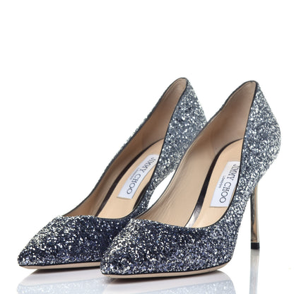 Jimmy Choo Coarse Glitter Degrade Pointy Toe Romy 100 Pumps 40 Navy Silver 4 of 7