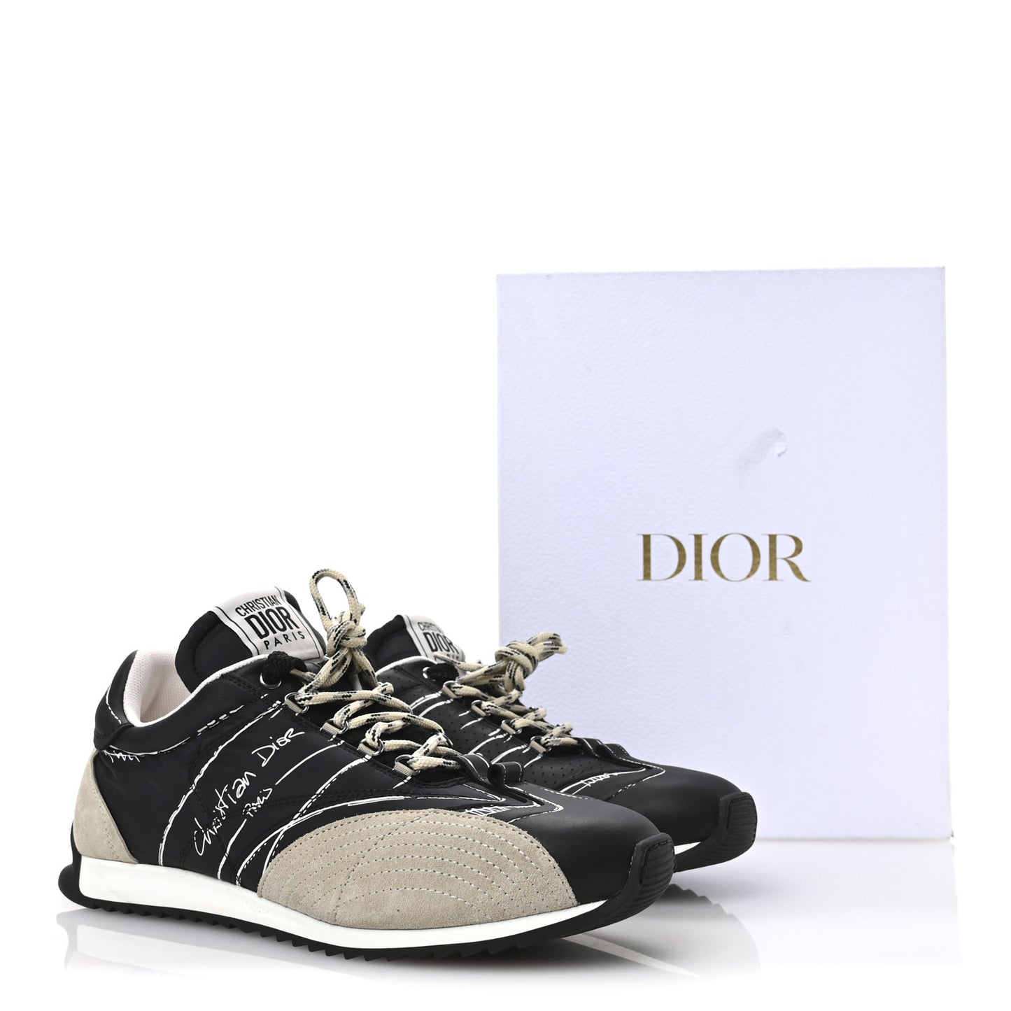 Calfskin Nylon Womens D-Sketch Sneakers 40 Black