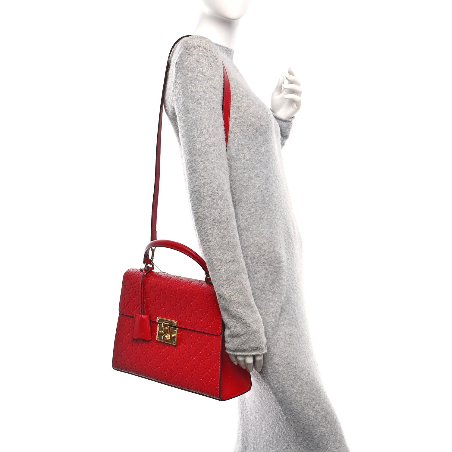 Gucci Guccissima Signature Medium Padlock Top Handle Bag Hibiscus Red 2 of 11
