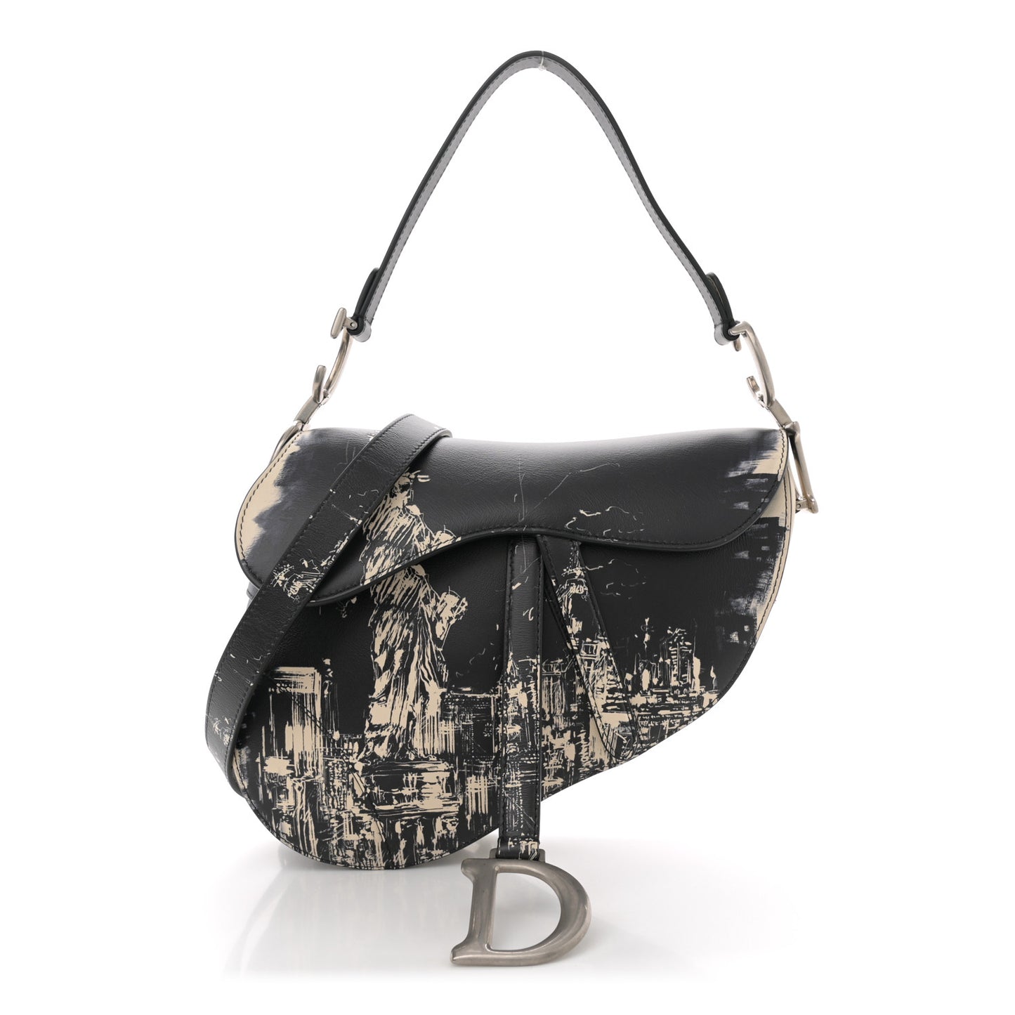 Calfskin New York Saddle Bag With Strap Black Multicolor