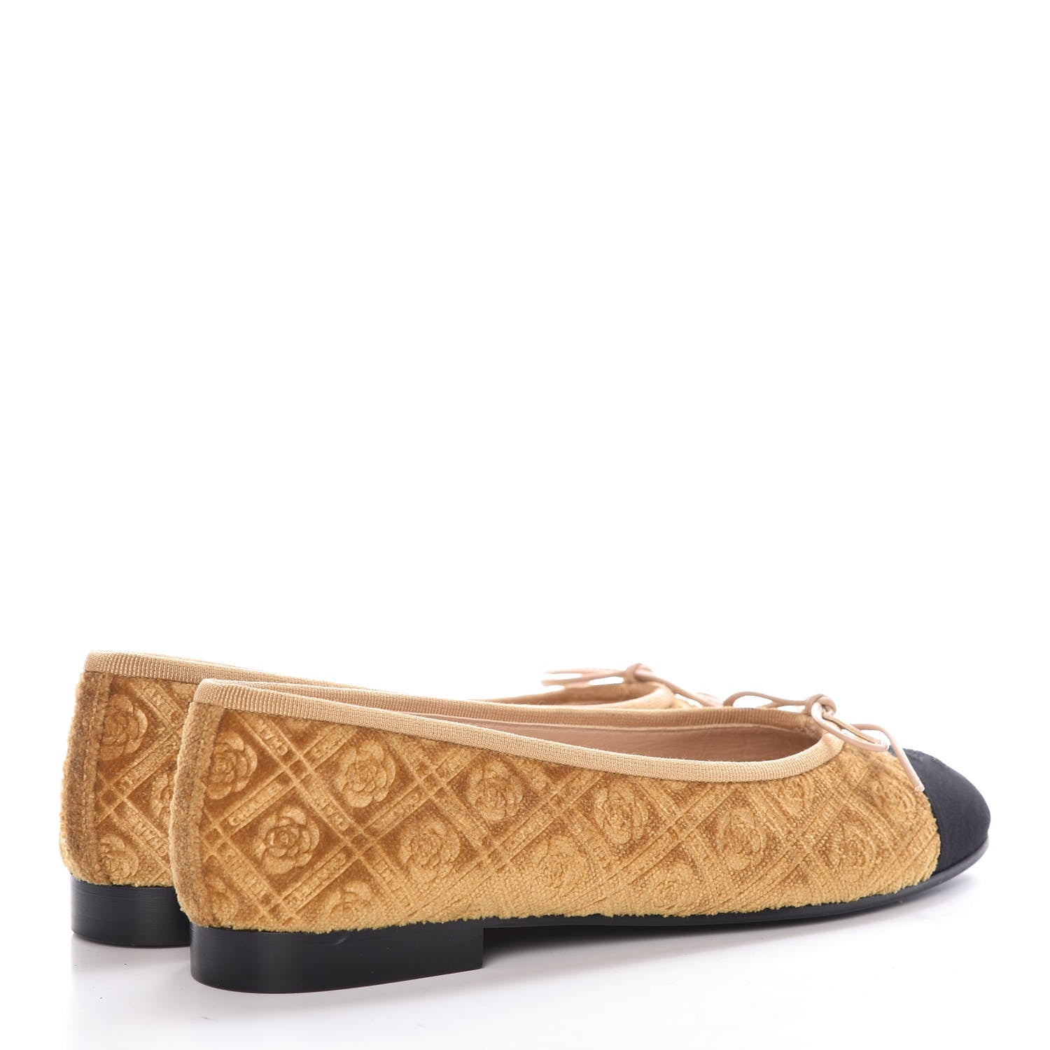 Chanel Silk Velvet Bow CC Ballet Flats 36.5 Gold Black 4 of 9