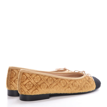 Chanel Silk Velvet Bow CC Ballet Flats 36.5 Gold Black 4 of 9