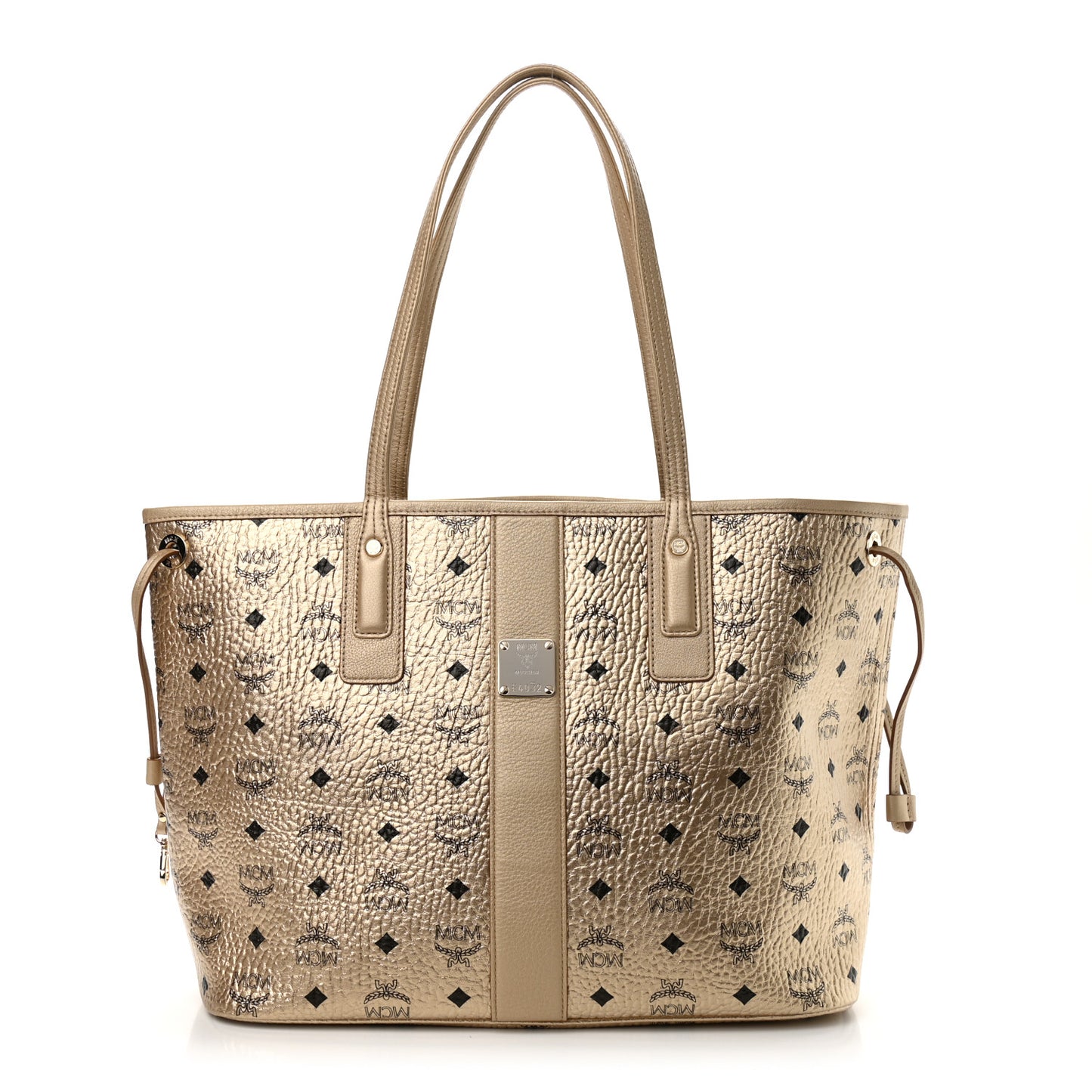 Metallic Visetos Medium Liz Reversible Shopper Tote Gold