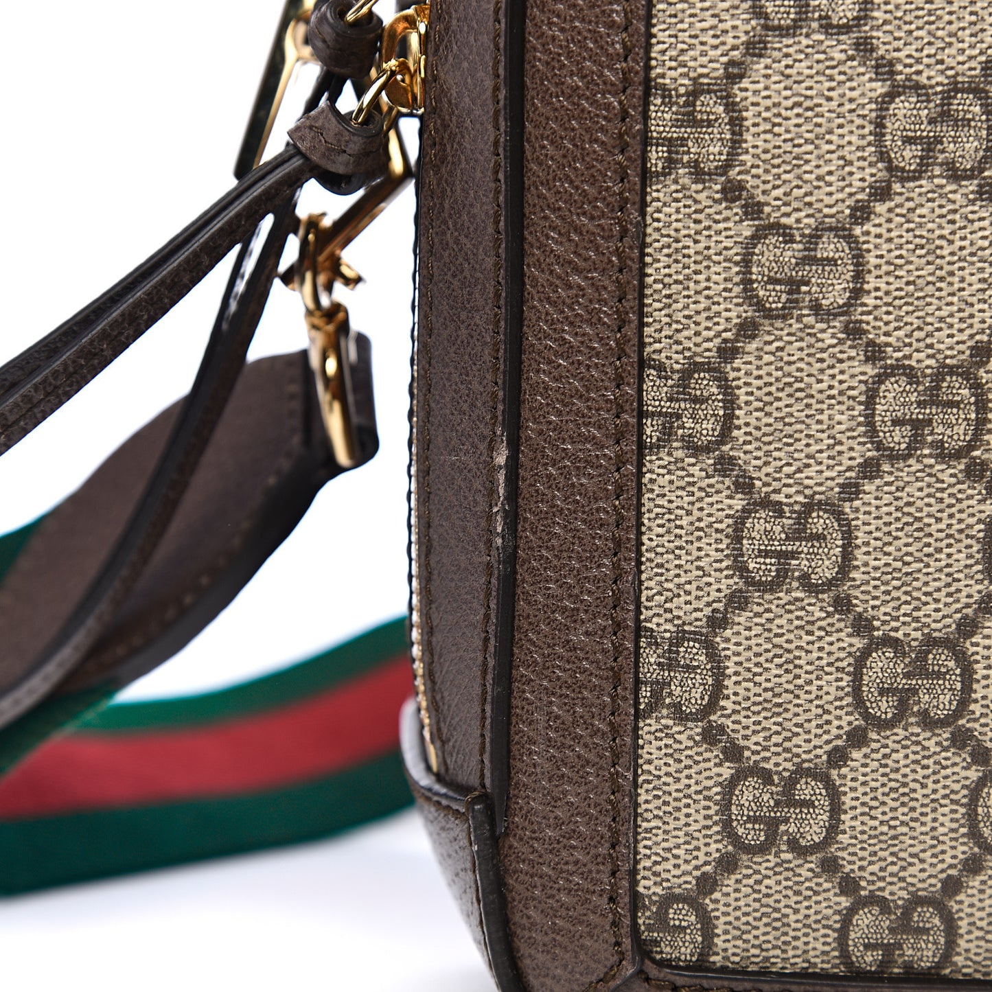 GG Supreme Monogram Web Small Ophidia Top Handle Shoulder Bag Brown