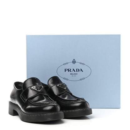 Prada Spazzolato Metal Triangle Logo 50mm Loafers 38 Black 12 of 12