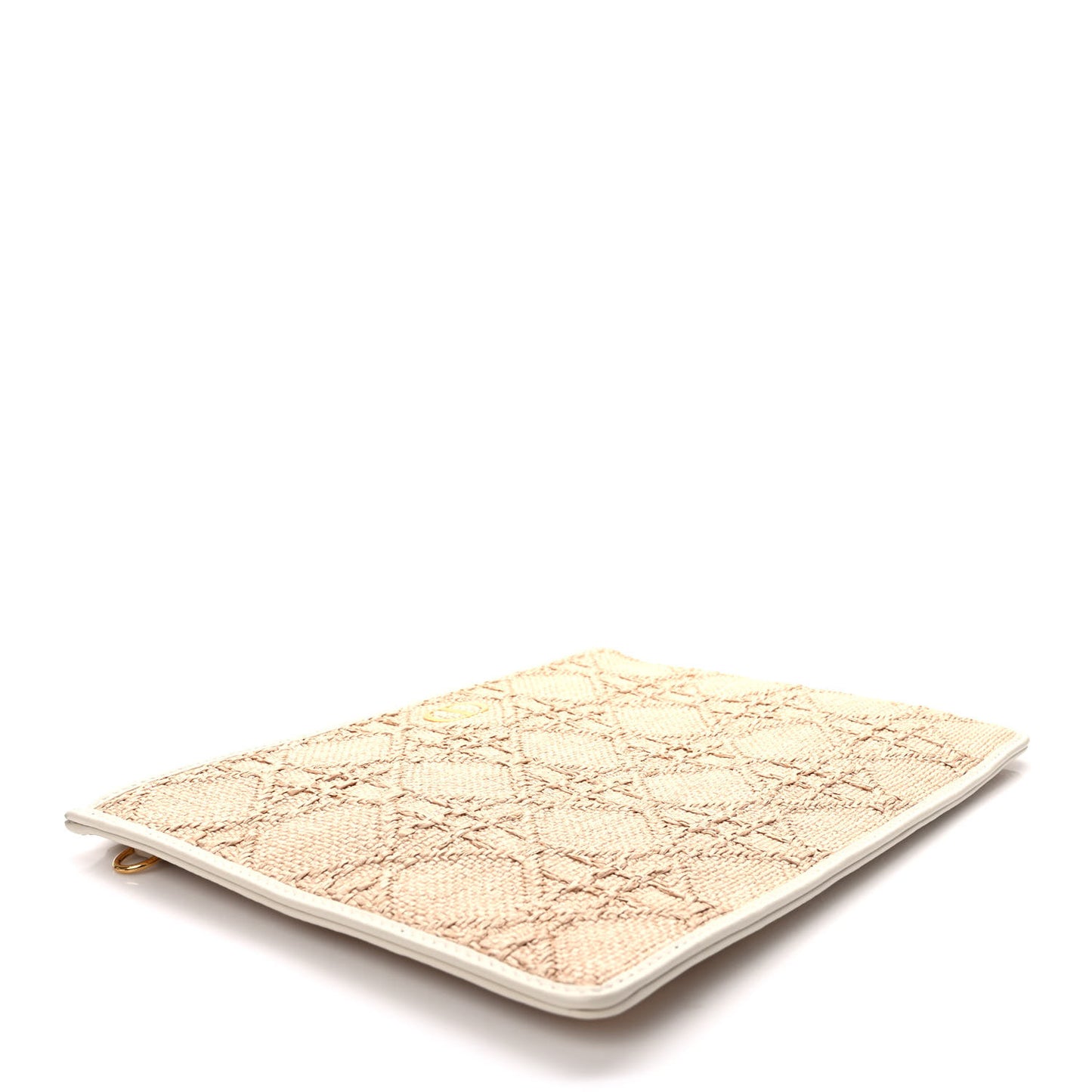 Raffia Cannage Large Caro Daily Zipped Pouch Natural