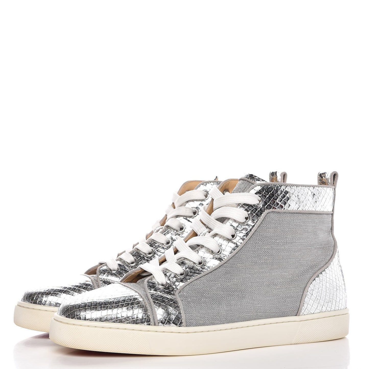 Mens Metallic Mesh Python Calfskin Embossed Louis Flat Sneakers 45 Silver