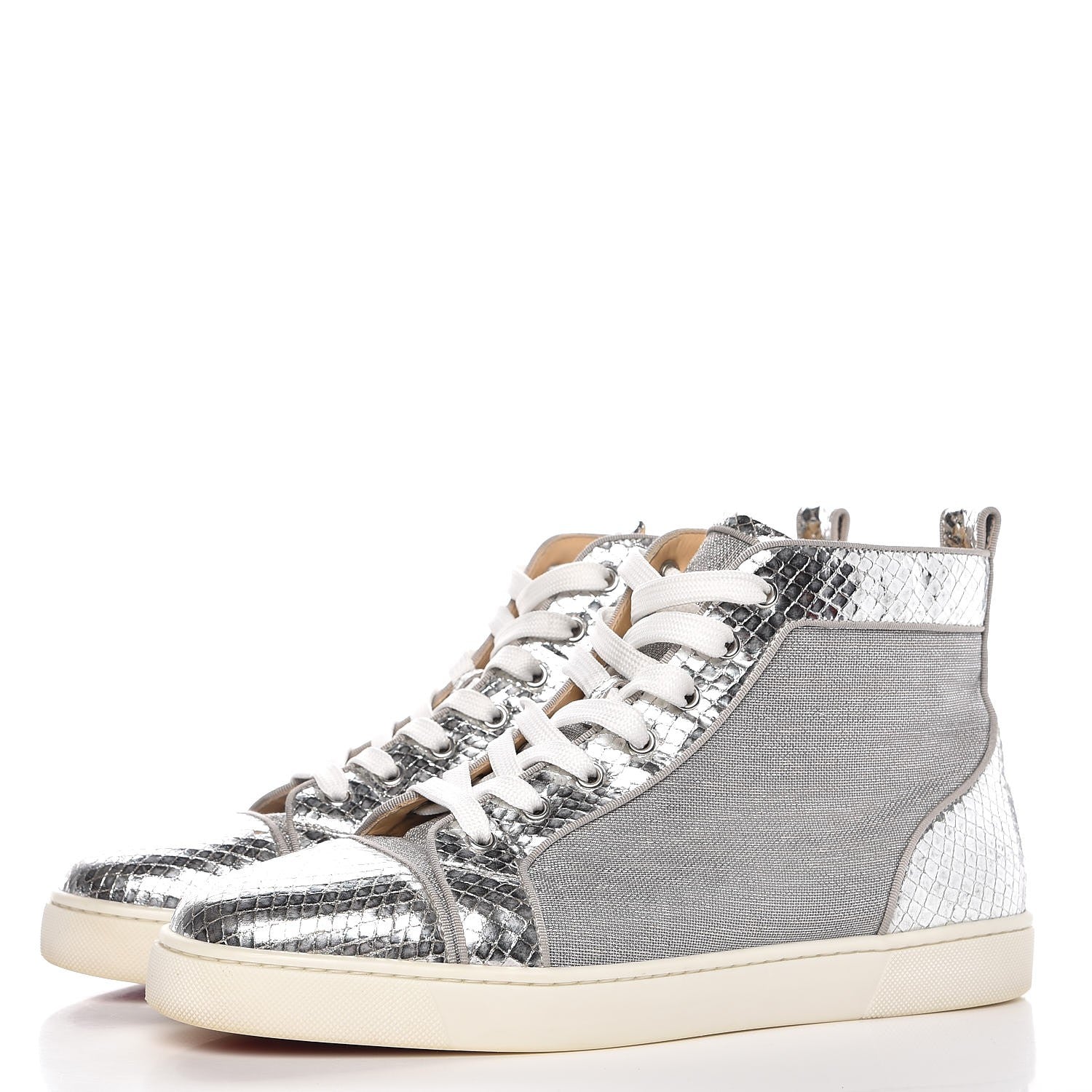 Christian Louboutin Mens Metallic Mesh Python Calfskin Embossed Louis Flat Sneakers 45 Silver 3 of 12