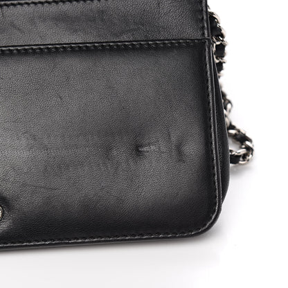 Chanel Lambskin Quilted Diamond CC Wallet On Chain WOC Black 10 of 13