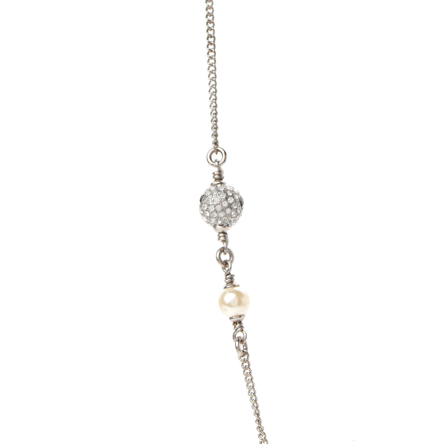 Baguette Crystal Pearl CC Necklace Silver Black