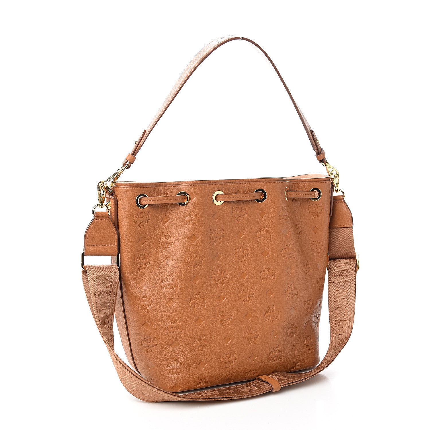 MCM Calfskin Ottomar Essential Drawstring Bag Cognac 2 of 9