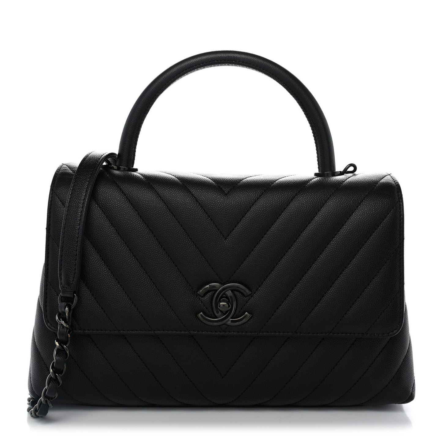 Caviar Chevron Quilted Small Coco Handle Flap So Black