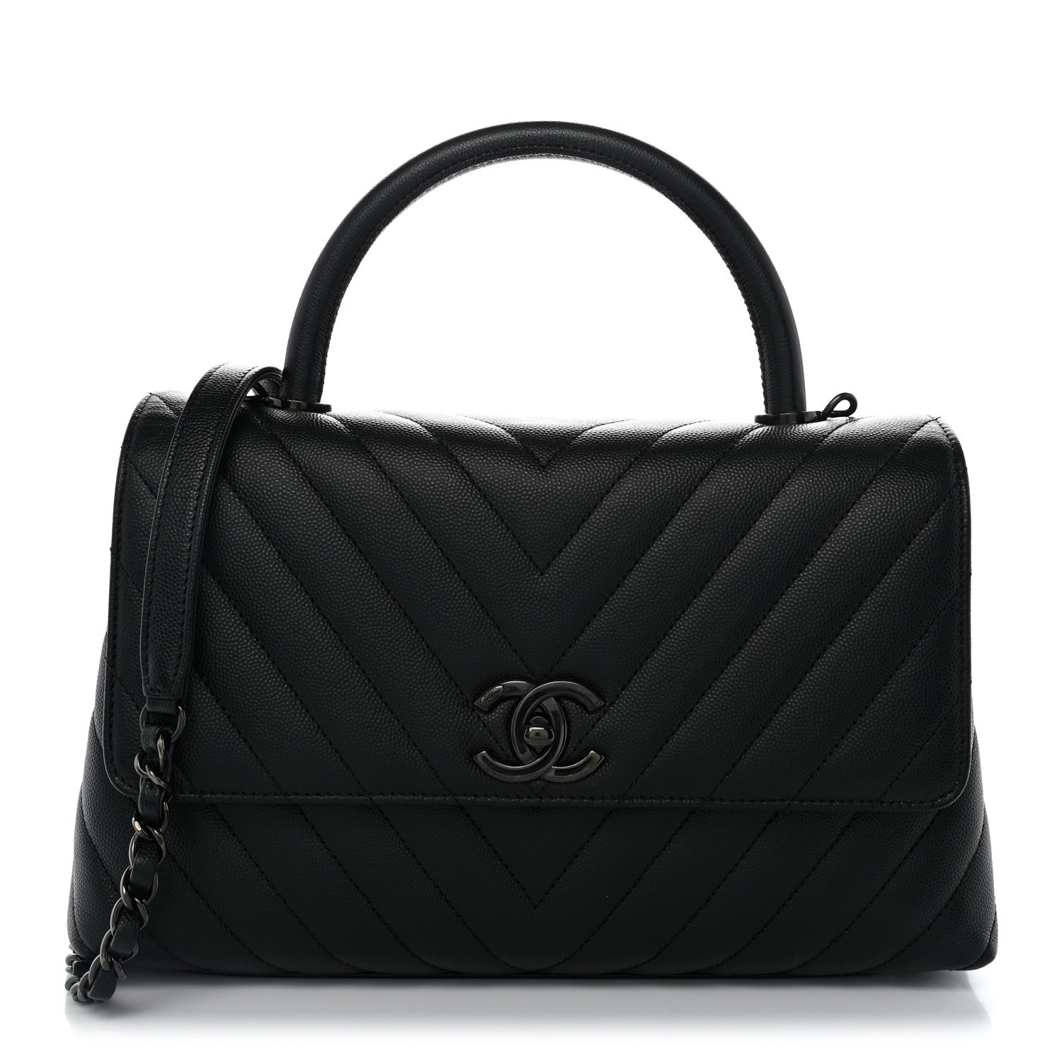 Chanel Caviar Chevron Quilted Small Coco Handle Flap So Black 1 of 9